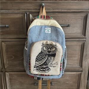 Natural Hemp Owl Print Backpack